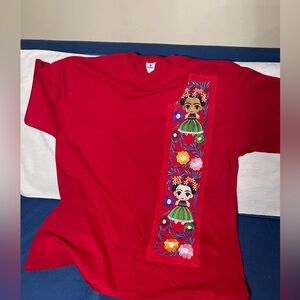 Red Womens Shirt with Embroidered Design